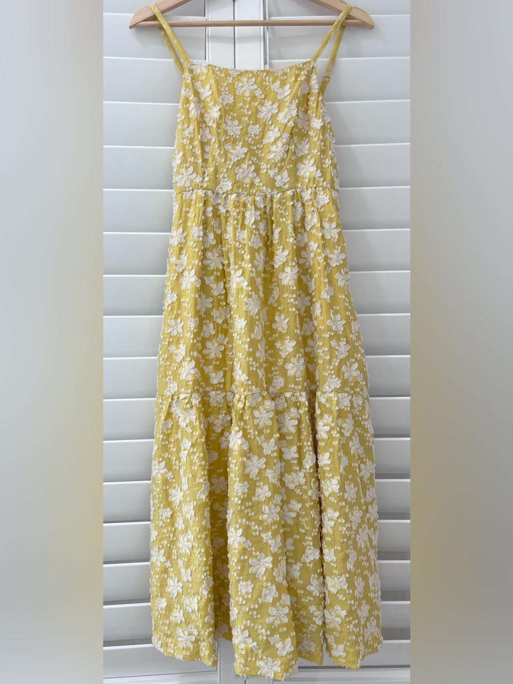 Maeve Anthropologie Rhonda Textured Floral Midi Dress Yellow Size 2